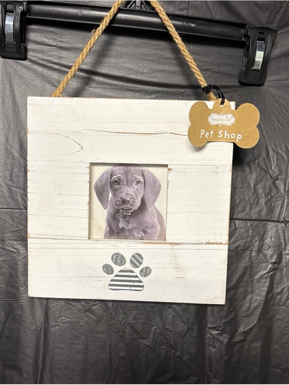 Mud Pie White Rustic Paw Hanging Photo Frame
